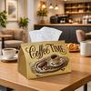 1pc Vintage Cafe Beverage Tissue Box - Multi-Functional Napkin Dispenser, Two Sizes Available Made of Durable Polyester, Decorated with Coffee Cup Bea