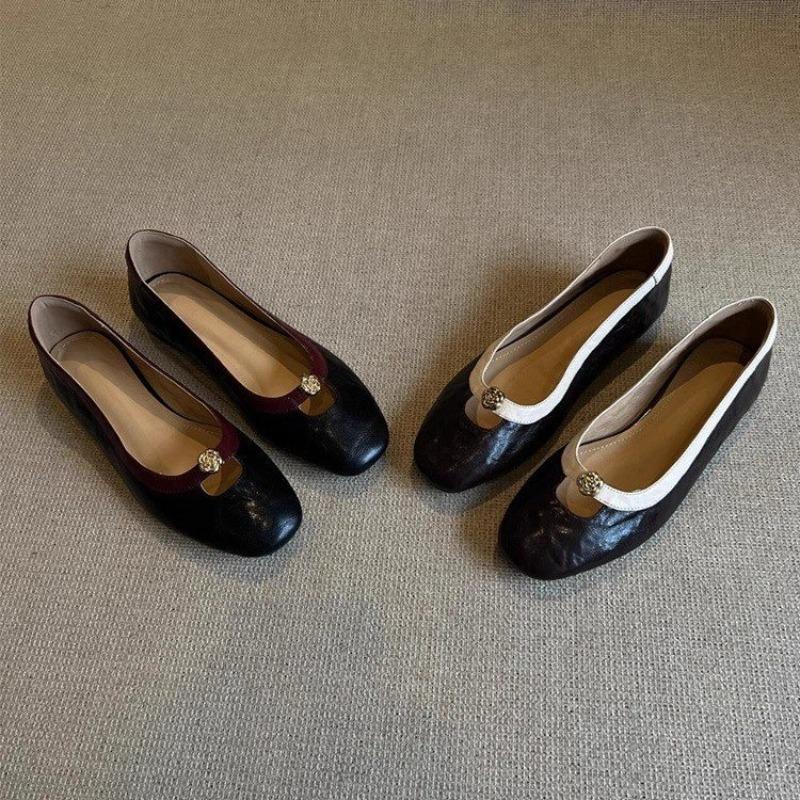 Retro Camellia One-pedal Mary Jane Women's Shoes New Round Head Shallow Mouth Single Shoes Wear Commuter Small Leather Shoes