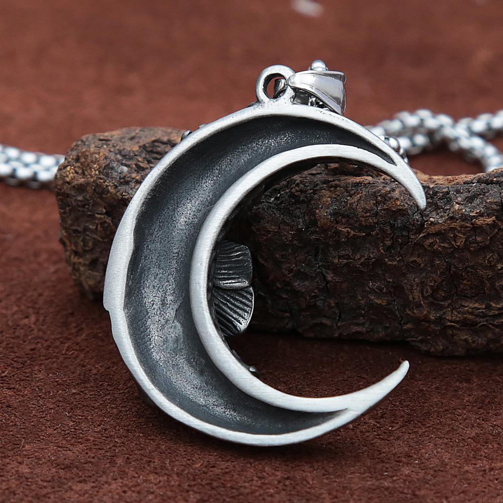 Fashion Creativity Rose Pendant for Men Women Retro Stainless Steel Moon Couple Necklace Personality Jewelry Gifts