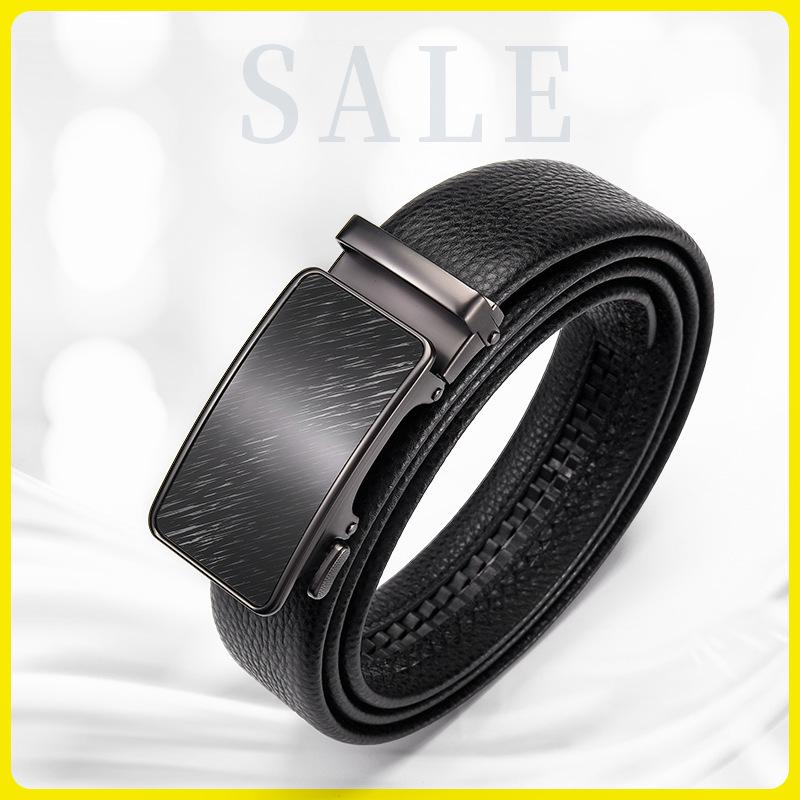 Men s Genuine Cowhide Leather Belt with Lychee Pattern and Automatic Buckle 125 cm