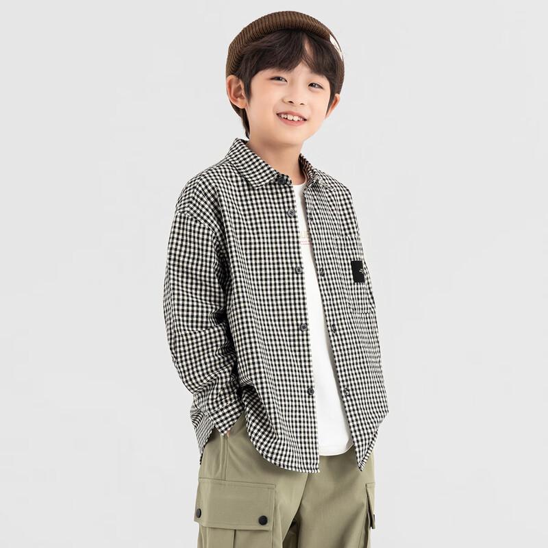 Duo Duo Jia Boy's Korean Style Black & White Plaid Long Sleeve Shirt