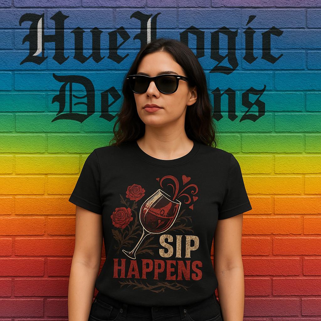 Sip Happens Wine T-shirt Funny Rose Glass Tee for Wine Lovers Drinkers L