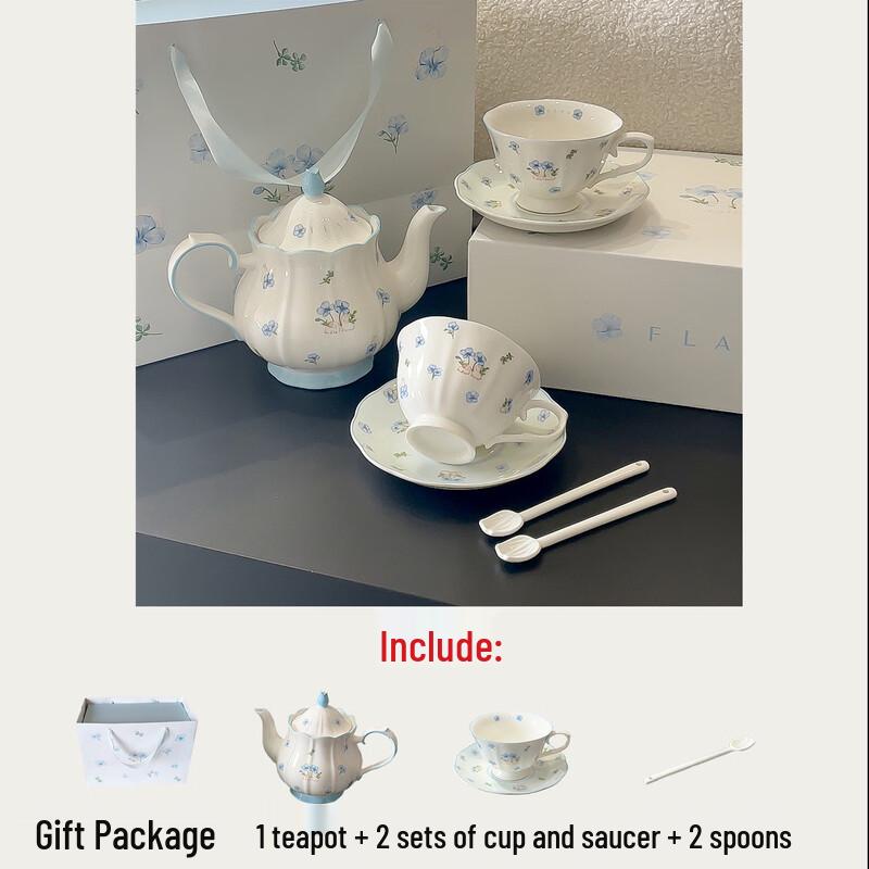 Shangqi Blue Balloon Flower Ceramic Teapot Gift Set