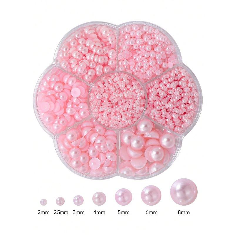 2000Pcs/Box Faux Pearl Nail Art Decoration Half Round Beads Nail Diy Jewelry Different Sizes Nail Charms Nail Art Supplies