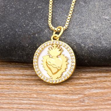 

Nidin New Arrival Sacred Heart of Jesus Necklace Copper Zircon Pendants Charm Party Wedding Anniversary Jewelry Gifts For Women