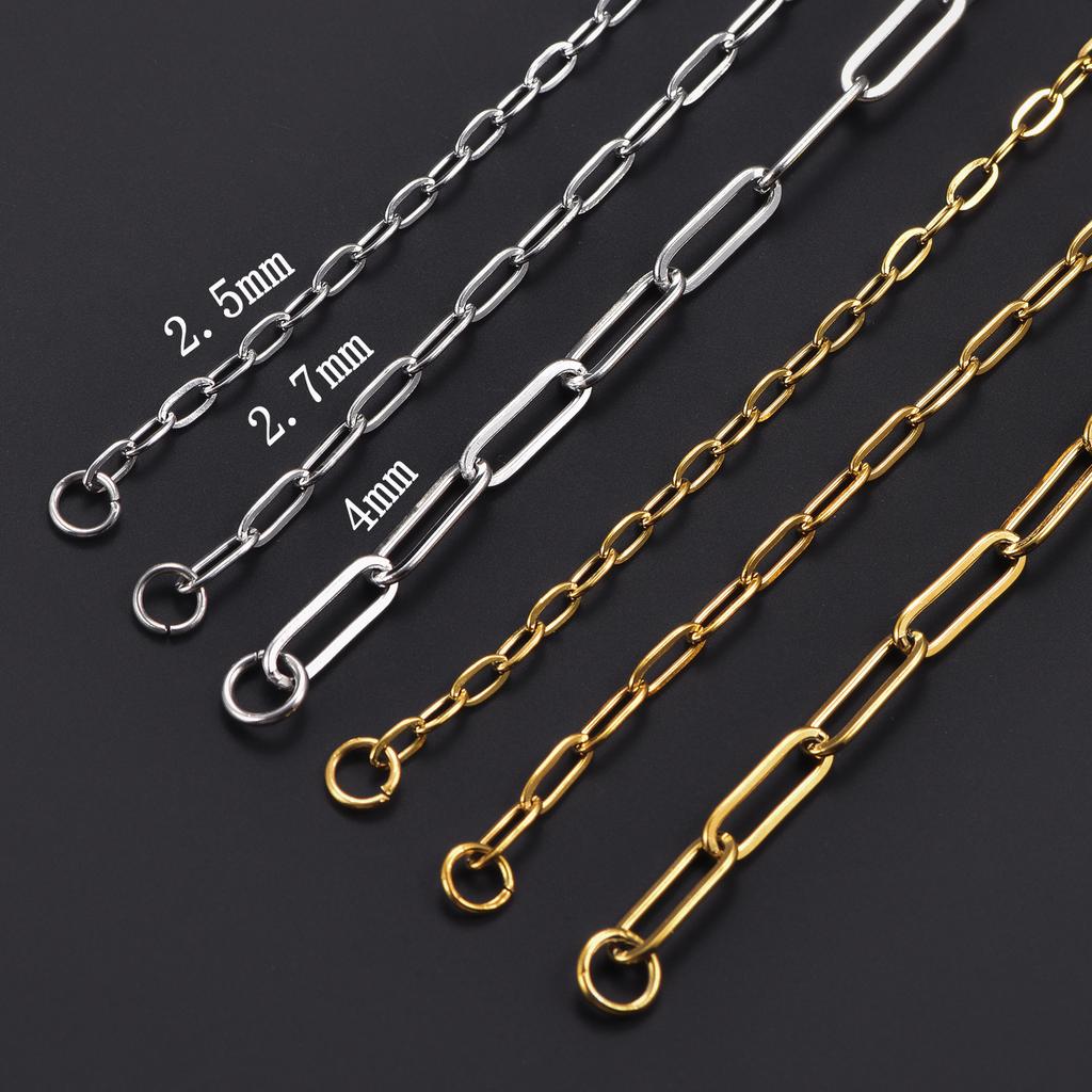 2.5/2.7/4mm Stainless Steel Gold/Silver Color Paper Clip Link Chain Necklace Fashion Jewelry Can Be Customized Length 14-30inch