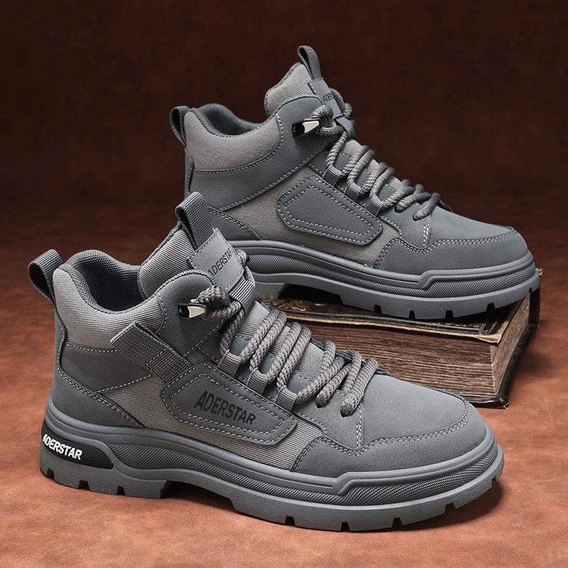 

Sports Shoes Men s Casual Autumn and Winter Thick Hiking Shoes Outdoor Wear-resistant and Anti Slip Men s Boots Vulcanized Shoes 39 сірий колір