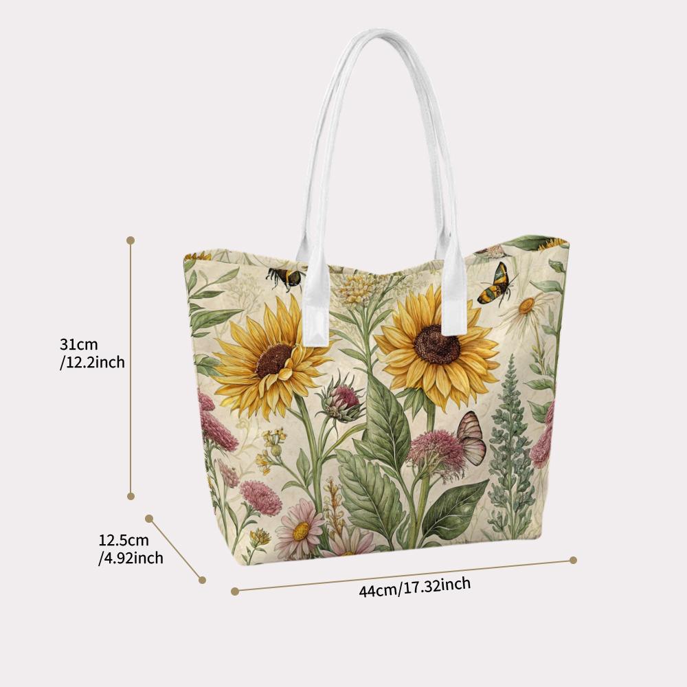 Sunflower Bee Print Large Shoulder Tote for Daily Casual Shopping
