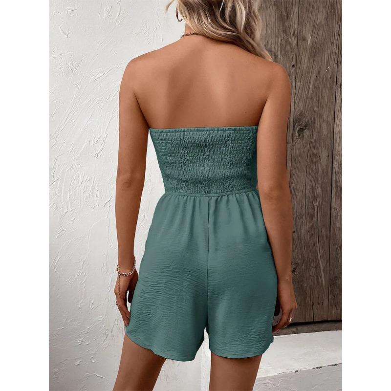 Summer Fashion Splicing Women's Solid Color Sexy Sleeveless Button Tie Waist Casual Comfortable Jumpsuit Shorts