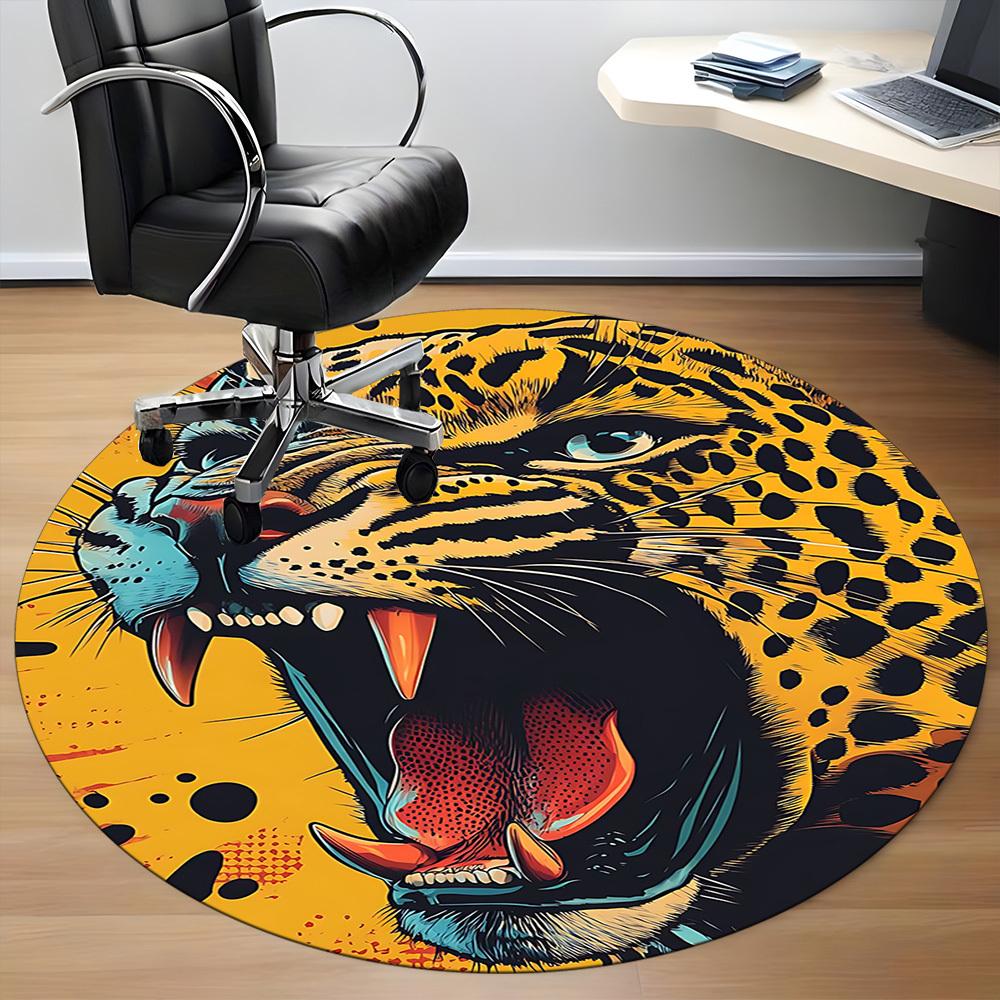 1pc Leopard Print Office Round Area Rug, Indoor Mat Suitable ForOffice, Under Office Chairs Bedroom Living Room Home Decor, Room Deco, D034