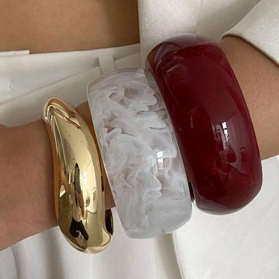 Pulseras Anchas de Resina Acrílica Chunky Hip Hop Ingemark para Mujer Nueva Tendencia Vintage Geométricas Irregulares Pulseras de Brazo Joyería de Fiesta