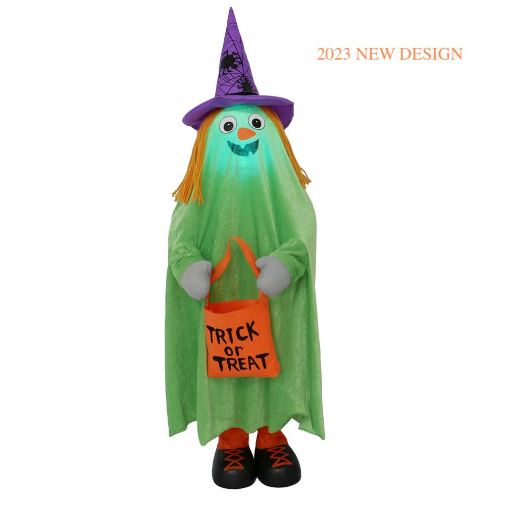 

37-дюймовая фигурка привидения для крыльца с подсветкой на Хэллоуин, набор для украшения дома и на улице в стиле «сладость или гадость» зелёный/чёрный