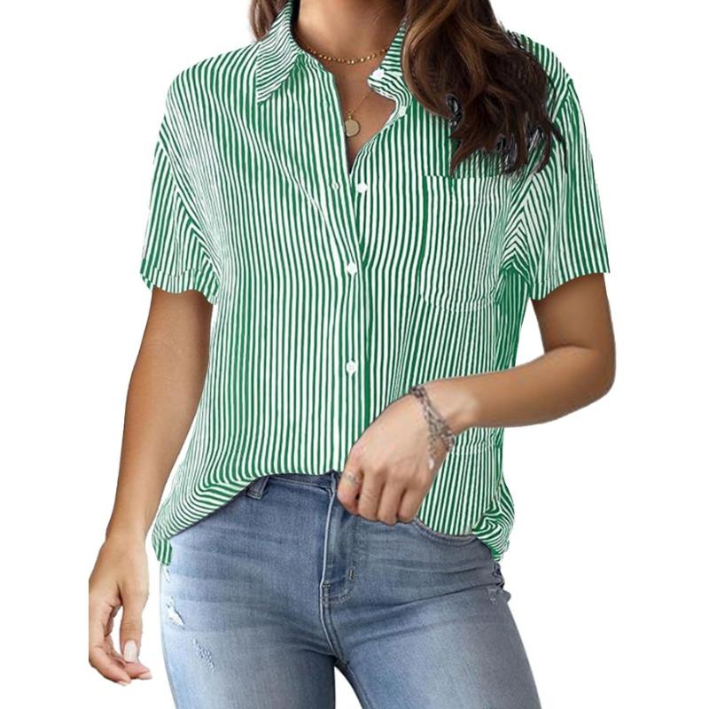 Dámské jarní a letní nové potištěné pruhované kardigany topy ležérní móda košile s krátkým rukávem