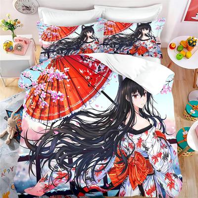 Juego de Cama de Chica Anime, Funda Nórdica Infantil para Niñas, Juego de Funda Nórdica de Microfibra 3D de Chica Anime con Fundas de Almohada