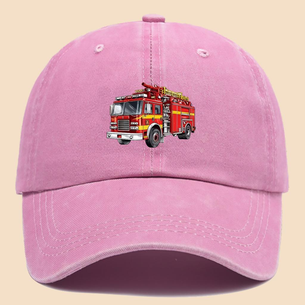 Pc Polyester Illustrated Fire Truck Creative Minimalist Themed Design Printed Baseball Cap Urban Casual Headwear Black Papa T