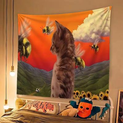 Funny Cat Wall Hanging Tapestry Art Deco Cat Blanket Curtain for Home Bedroom Living Room Decor