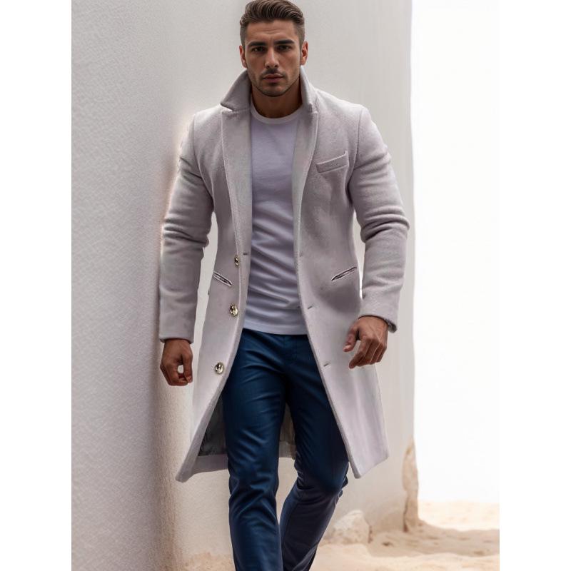 2024 Men's Mid-Length Woolen Coat: Autumn/Winter, Single-Breasted, Casual Commute, European Size