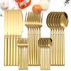 6/24/30PCS Gold Tableware Sets Stainless Steel Cutlery Knife Tea Fork Coffee Spoon Flatware Dishwasher Safe