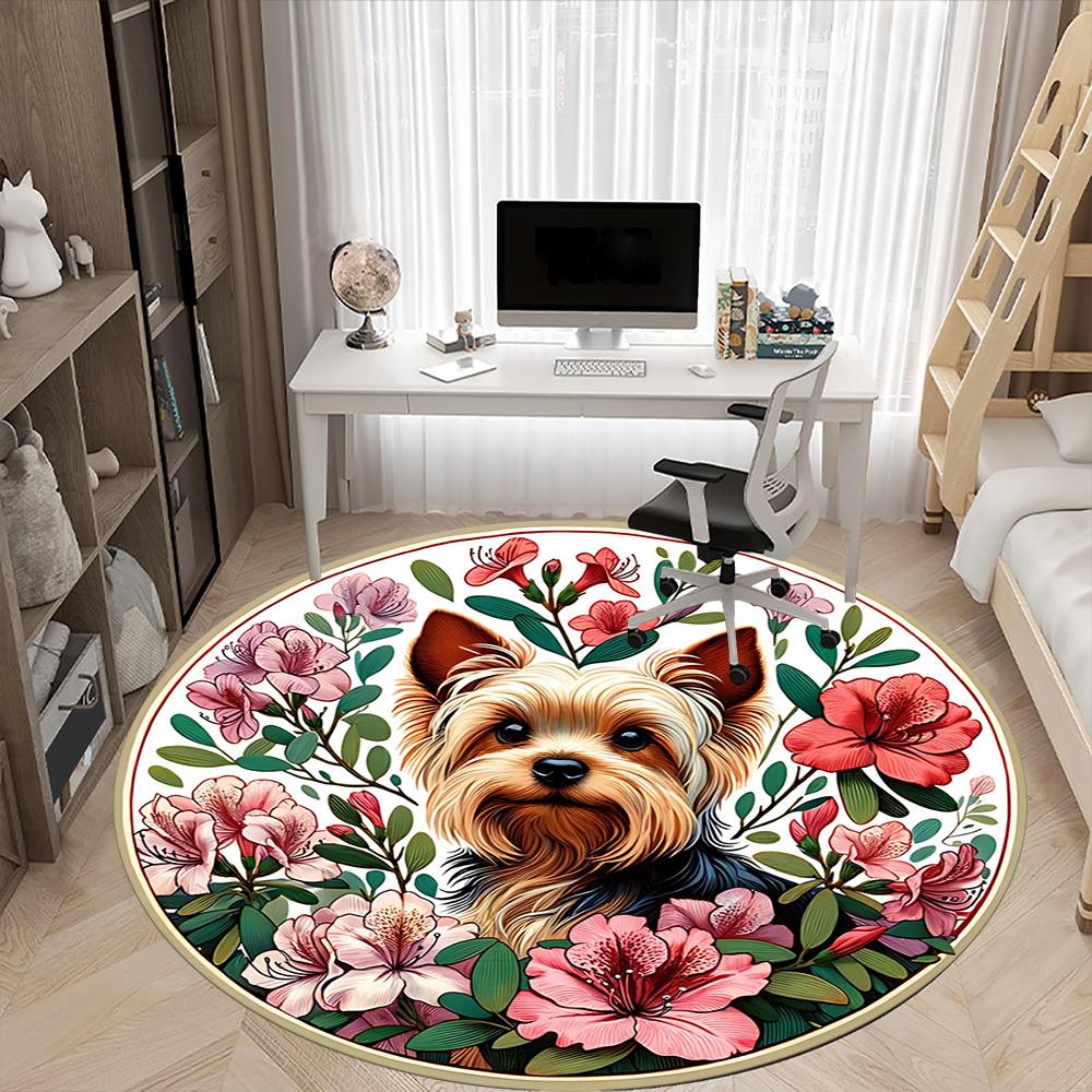 1pc Floral Yorkie Chair Carpet for Office, Non-slip, Soft and Durable Office Rug, Perfect for Office Yy260127140