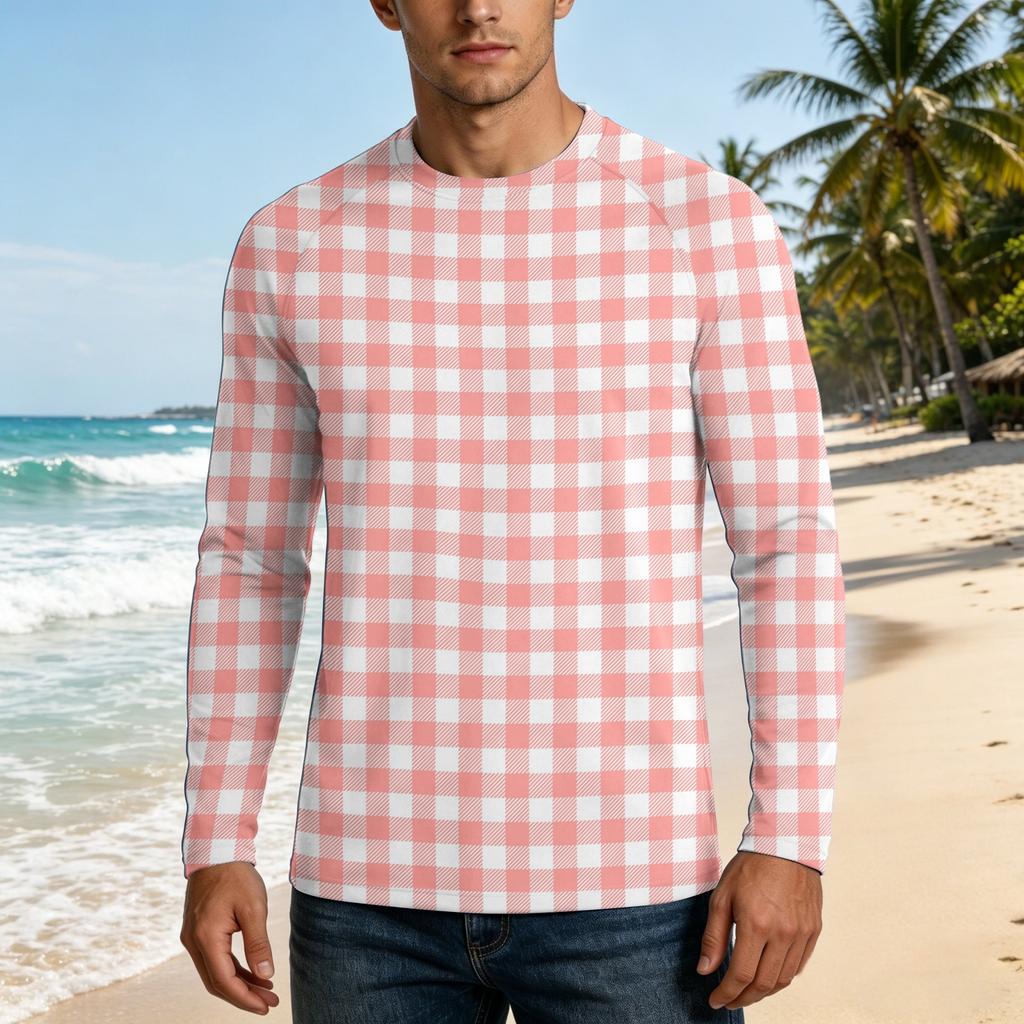 Men Long Sleeve UPF 50 Plus Sun Protection Shirt Outdoor Sports Fishing Casual Top Lightweight Breathable Quick Dry Crewneck Plaid Design