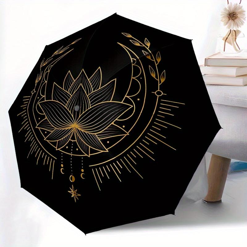 1pc Lotus Mandala Automatic Open/close Folding Compact Umbrella, 8-Rib Sturdy Canopy, Lightweight Portable, Everyday Use, Gift, Outdoor Umbrella, Trav