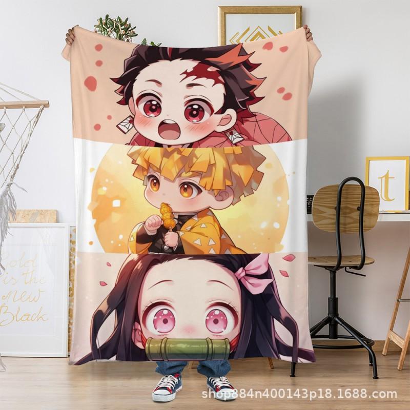 Soft Fleece Blanket With Anime Cartoon Print - Demon Slayer Themed Flannel Throw Bed Sofa Travel 130x150 cm