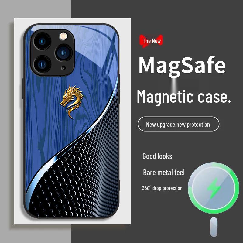 IPhone Hülle: Holzmaserung im chinesischen Stil mit Drachenmotiv, magnetisch, kompatibel mit Modellen 12-16