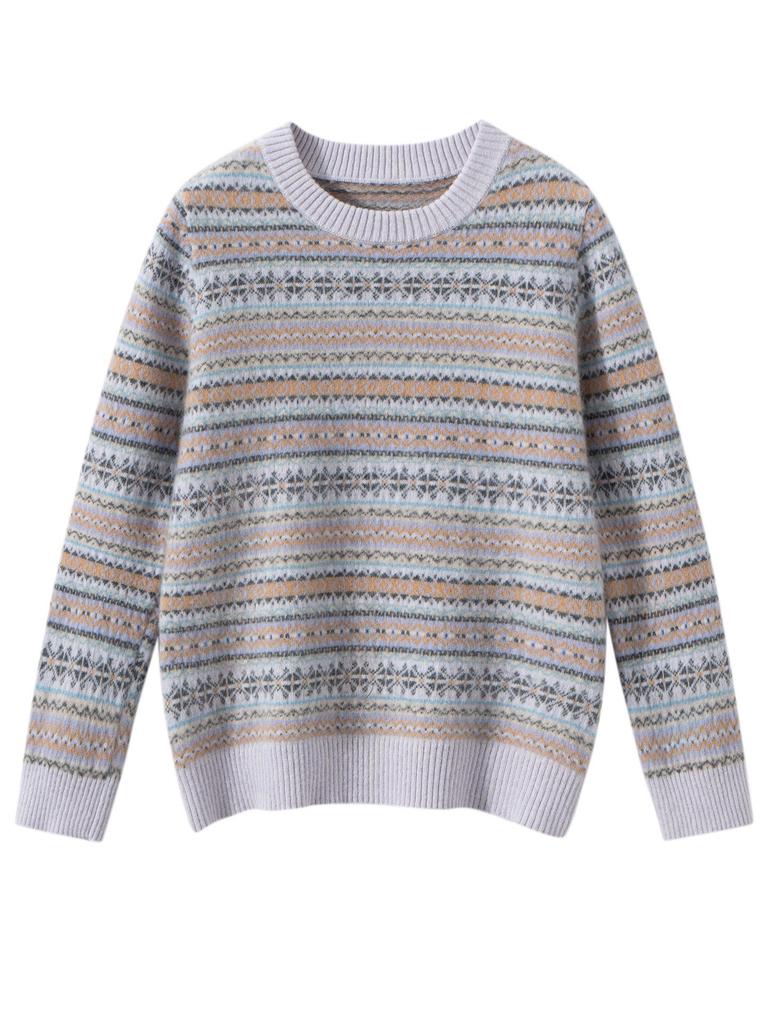 Children’s Pure Wool Fair Isle Sweater - Warm Thickened Knit with Round Neck for Autumn/Winter 2025