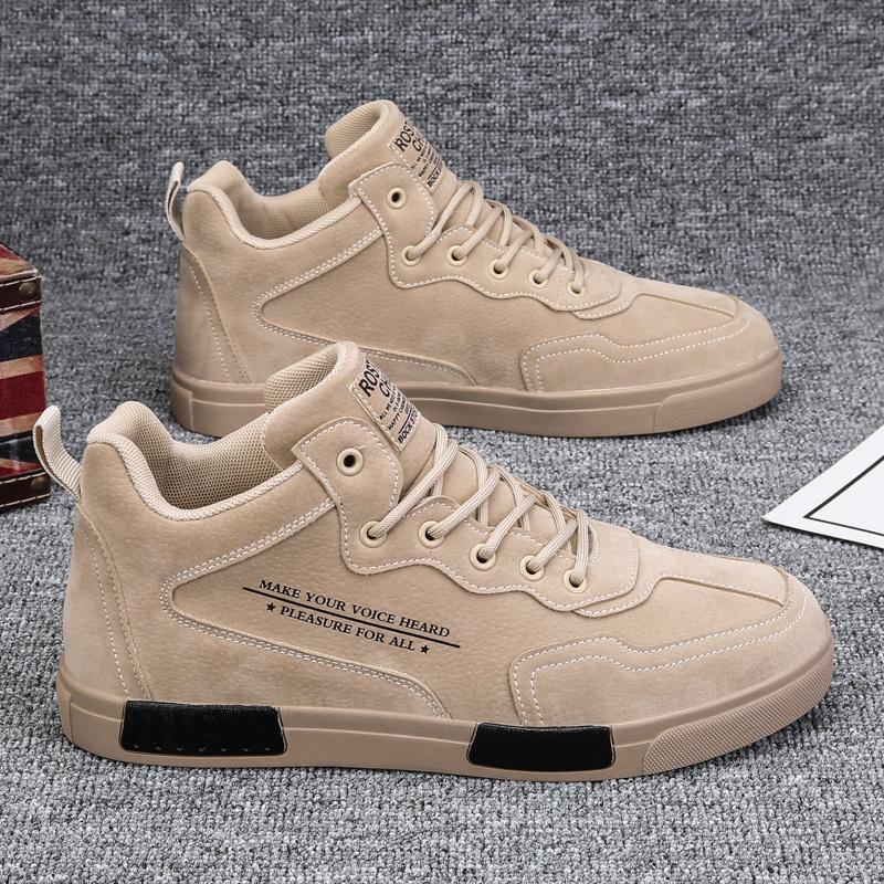 

2024 Осень Новые Мужские Кожаные Повседневные Туфли Кроссовки Хаки Модные Вулканизированные Туфли Мужские Роскошные Брендовые Туфли Высокие Топы Для Мужчин 44 хаки