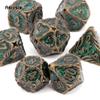 7 Pcs Yellow Green Tree Vine Metal Dice Solid Metal Polyhedral Dice Set Suitable for Role-Playing RPG Board Game Dice RPG