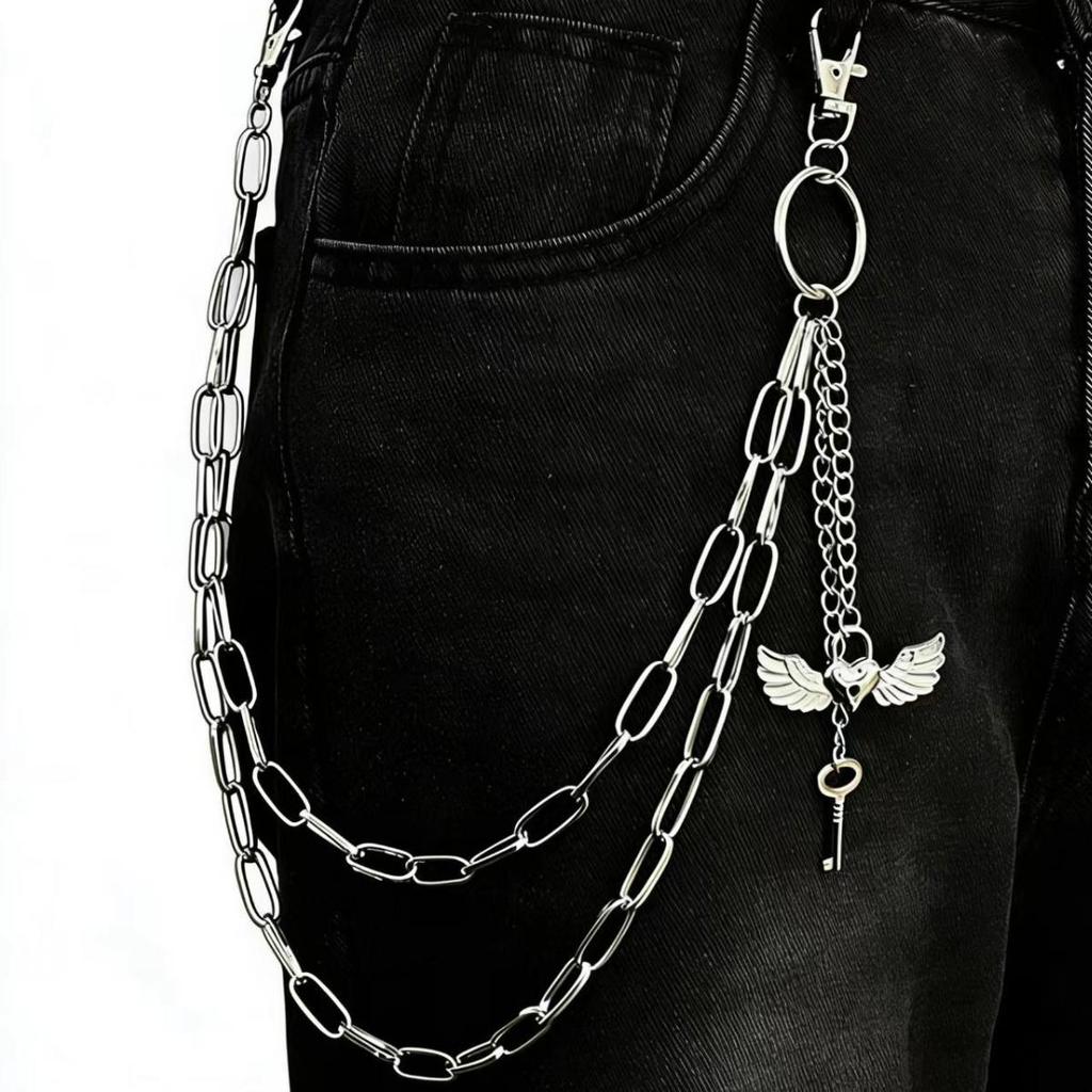 European Retro Metal Heart Wings Pendant Waist Chain - Unisex Punk Hip Hop Jeans Accessory