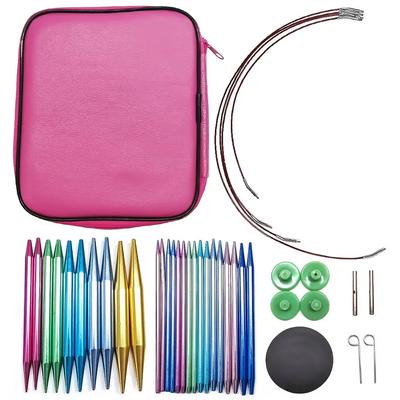 Conjunto de agulhas de tricô circulares de alumínio, agulhas de crochê intercambiáveis, fios de tecelagem, ferramentas para artesanato, kit de acessórios e agulhas