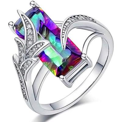Bagues de luxe rectangulaires en zircone cubique pour femmes, couleurs multicolores/vertes, bandes de fiançailles de mariage chics, bijoux à la mode, nouvelle collection