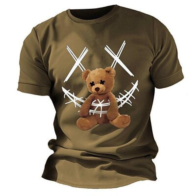 Halloween Mens Graphic Shirt Bear Prints Designer Basic Casual Tee Outdoor Daily Sports Black Blue Dark Green Short Sleeve Crew Neck Teddy Cotton