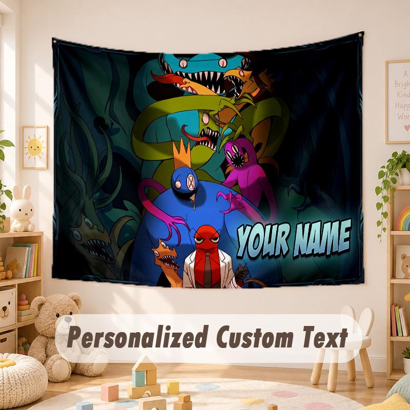 Custom Name Text Tapestry,Rainbow Friends Boho Wall Hanging, Decorative Backdrop Tapestry For Room