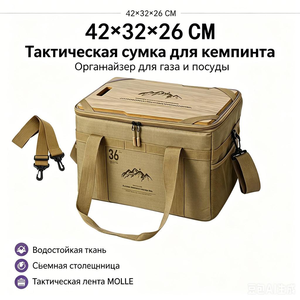 Borsa Tattica da Campeggio per Esterni, Organizer Portatile ad Alta Capacità con Coperchio in Legno per Utensili da Cucina e Bombole di Gas
