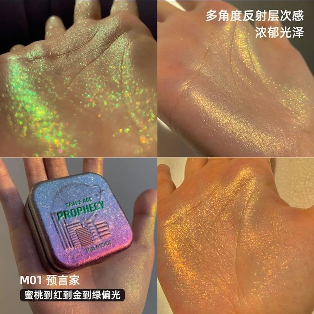 Kaleidos Space Age Prophecy Rozjasňovač Chromová Třpytivá Paleta Make-up na Obličej Chameleon Diamantový Prášek Rozjasňující Oči