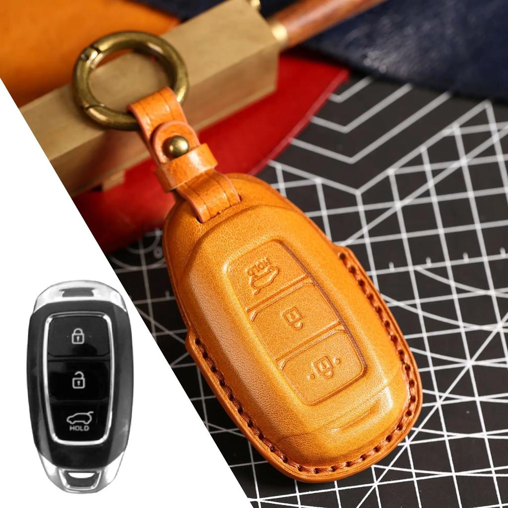 Car Key Case Cover Fob Accessories For Hyundai Palisade Fiesta Custo Sonata Leather Keychain Holder Keyring Protective Bag Vantu