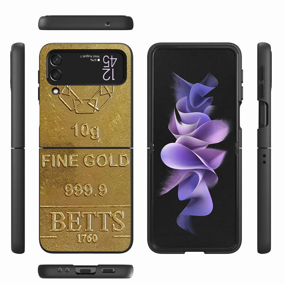 Fine Gold Pattern Printing Case for Samsung Galaxy Z Flip4 Flip3 5G PC Hard Cell Phone Shell Z Flip 4 3 Black Coque Zflip4