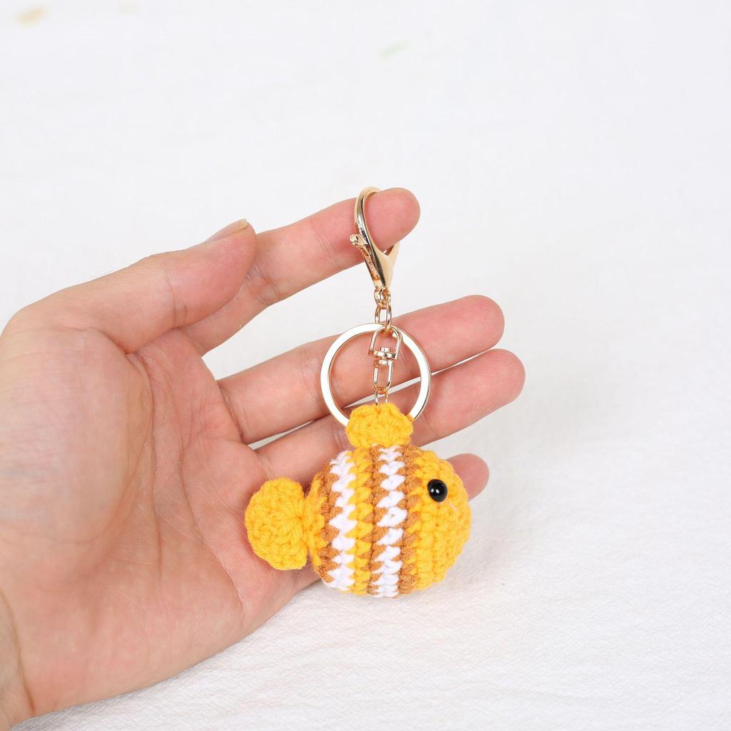 Handmade Knitted Clownfish Keychain - Cute Crochet Wool Yarn Ornament