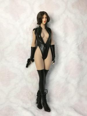 Compatible with TBLeague Body for Scale Action Figure DMTOYS Beautiful Woman Fashion Sexy Black Black Leather High Leg Jumpsuit and Arm and Leg Cover