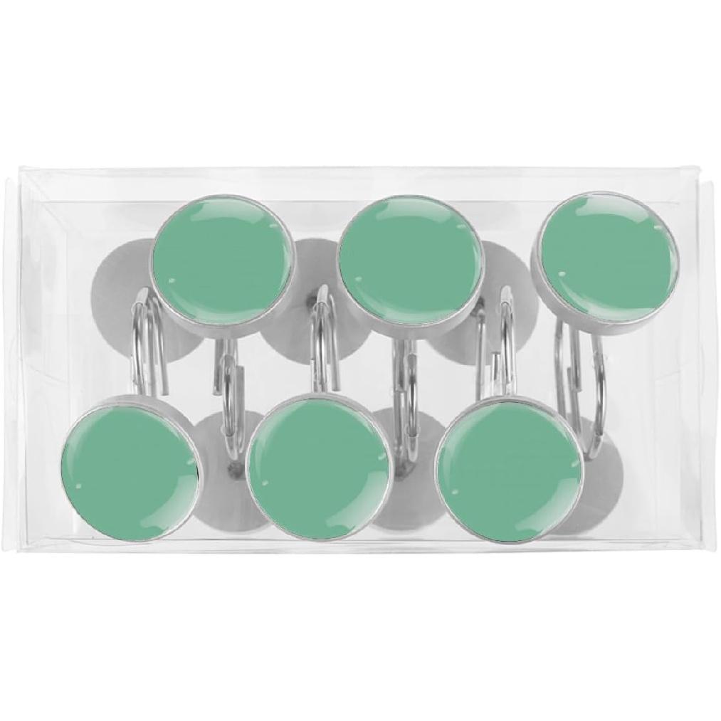 12 pcs Shower Curtain Hooks, Mint Green Solid Color, Decorative Resin Hooks Rings for Bathroom Shower Rods