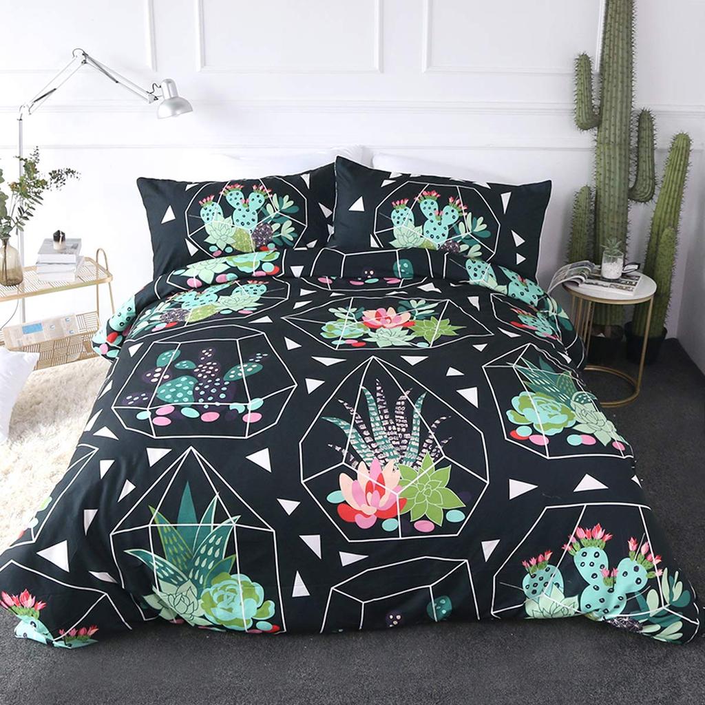 Green Cactus Bedding Sets 4 Pieces Soft Duvet Cover Set with Pillow Shames for Teen Girls Boys Men Women Bedroom Decor Vintage