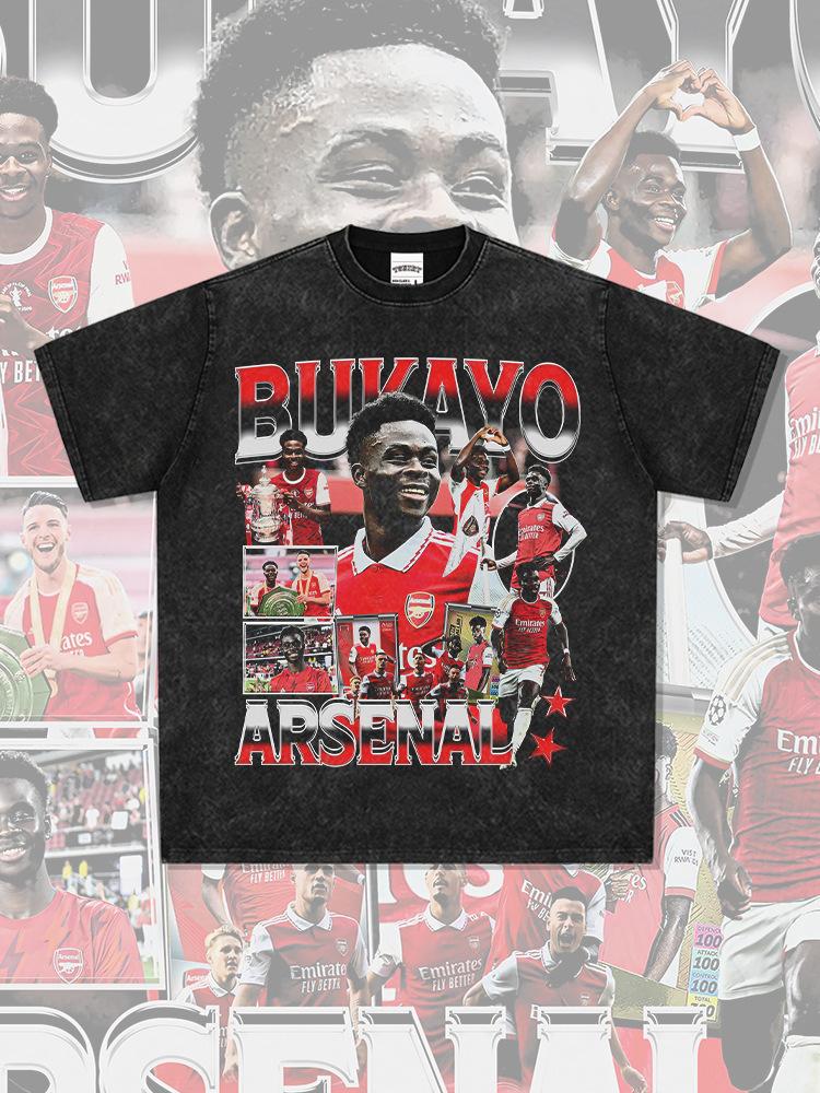 Hooded Sweater Abukayosak T-Shirt Heavy Vintage Bukayo Crew Neck Saka Print Short Sleeve