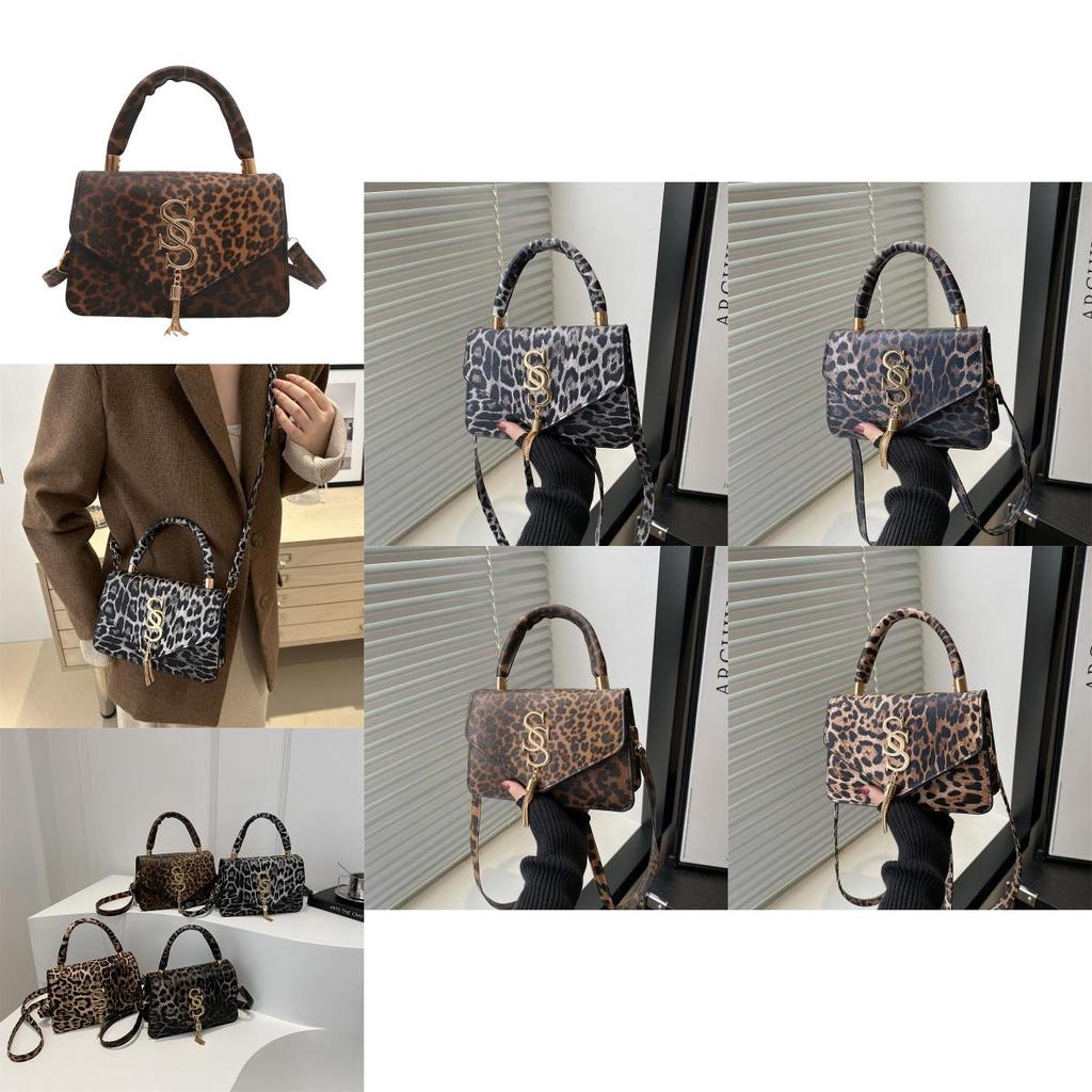 Chic Leopard Print Handheld Small Square Bag For Women Stylish Trendy Shoulder Tote