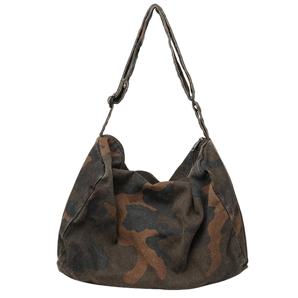 Canvas Messenger Bag Camouflage Hobo Crossbody Bag Large Capacity Japanese Washable Zipper for Leisure Travel Shopping Hand Bag