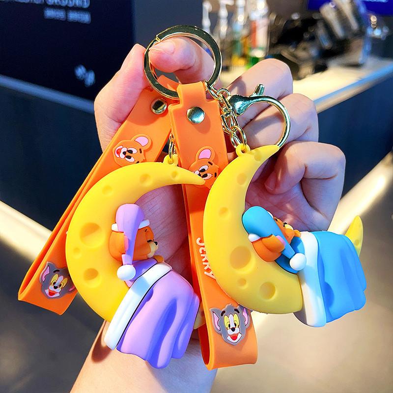 Okouzlující Kreslená Kočka a Myš Klíčenka Rozkošný 3D Přívěsek na Tašku Pro Dárky