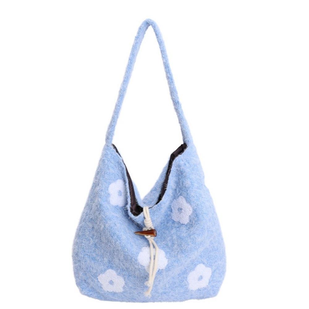 Large Capacity Plush Tote Bag Soft Polyester Lining Floral Handle Bag Underarm Bag  Ladies Purse