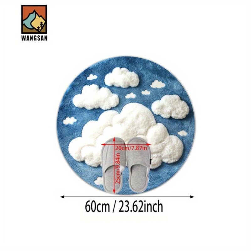 Wolken Ronde Vloerkleed Flanel Hemelsblauw Wit Pluizig Zacht Kinderkamer Slaapkamer Decoratie Antislip Schattig Wolkenpatroon Vloermat Cadeau 40cm-dia.