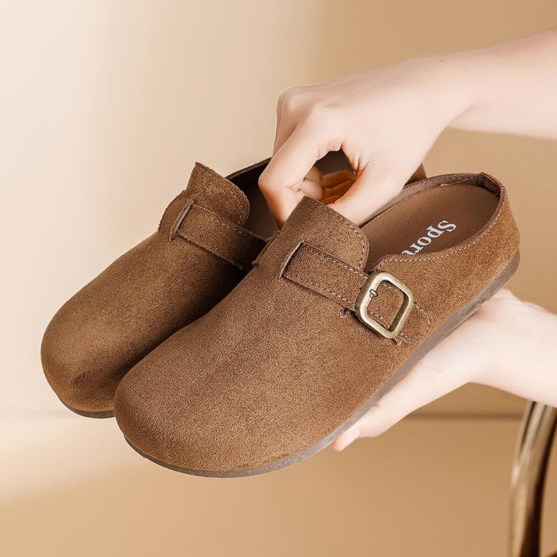 Women's Suede Birkenstock Half-Closed Moccasins - Spring 2026 Retro Style, Cute Ugly Design